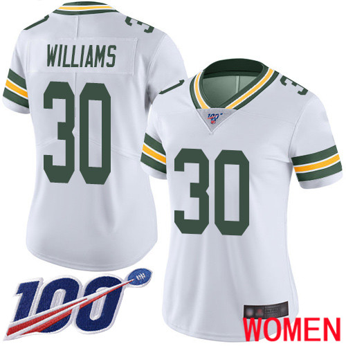 Green Bay Packers Limited White Women 30 Williams Jamaal Road Jersey Nike NFL 100th Season Vapor Untouchable
